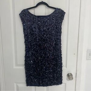 Alice + Olivia Navy Blue Sequin High Neck Mini Dress Womens Size XS